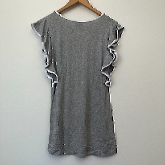 BOBEAU Solid Gray White Keyhole Cutout Short Flutter Sleeve Blouse Top Small SM - Picture 8 of 8